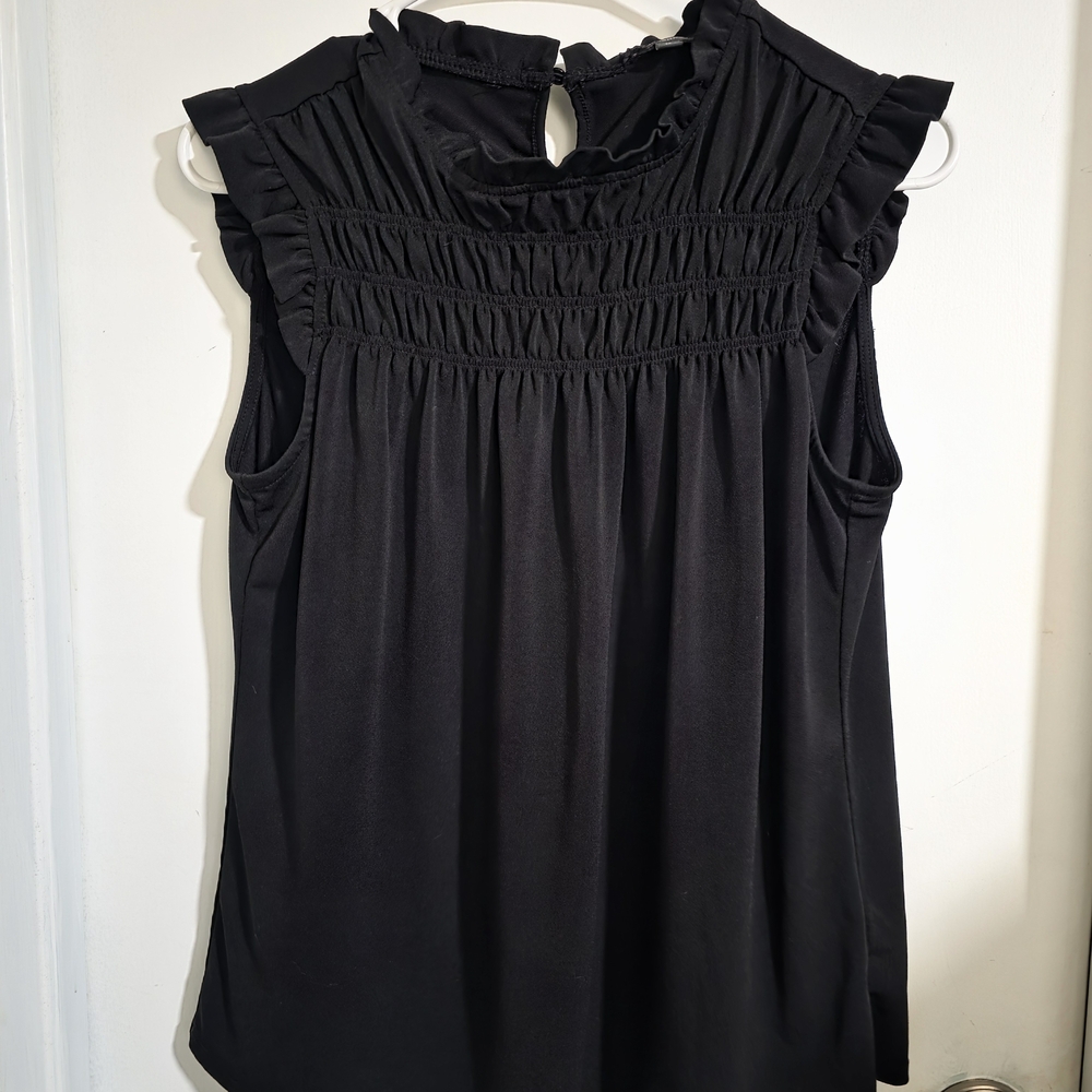 Adrianna Papell Black Ruffle Blouse